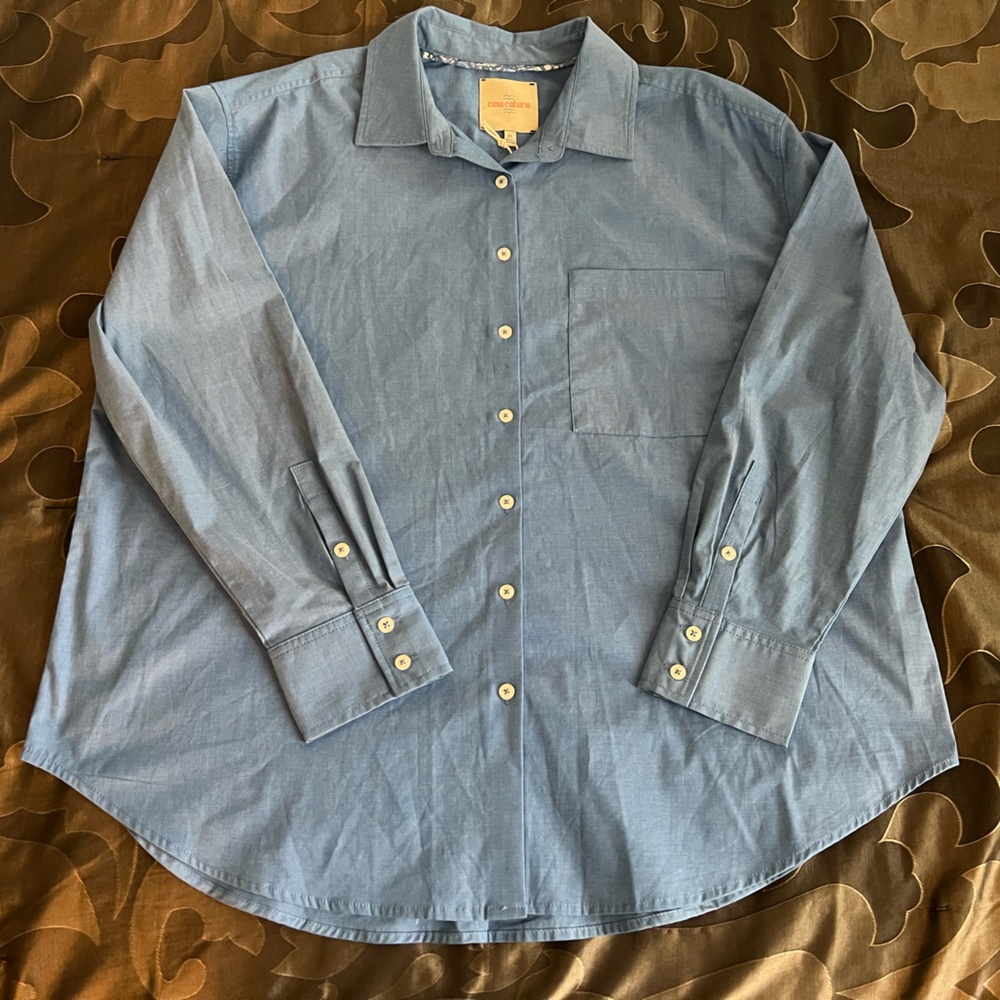 NWT Casa Cabana Solid Blue Cotton Blend Men's Button-Up Casual Long Slv Shirt XL - Picture 12 of 12